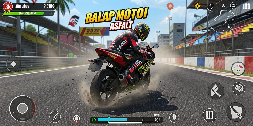 Screenshot gameplay 33ZK menampilkan aksi balap motor yang mendebarkan.