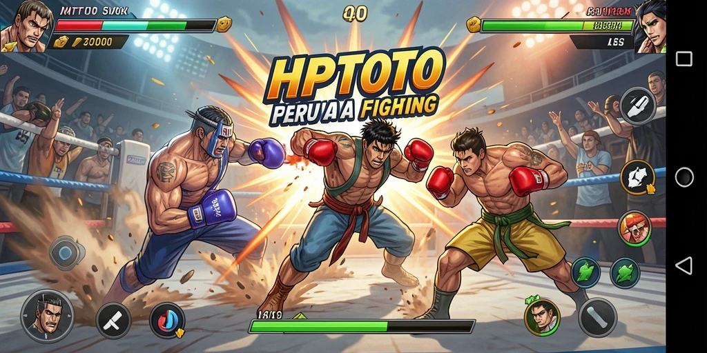 Tampilan pertarungan seru HPTOTO dengan karakter dan gerakan khas.