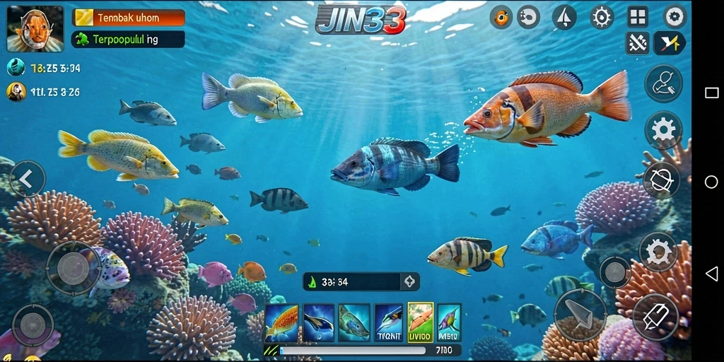 Screenshot gameplay JIN33 yang menunjukkan aksi menembak ikan.