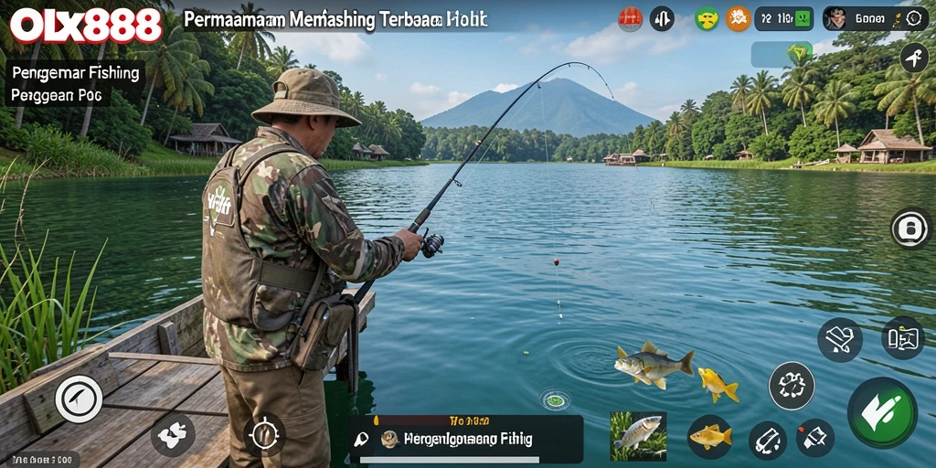 Tampilan gameplay OLX888 yang menampilkan aksi memancing yang seru.