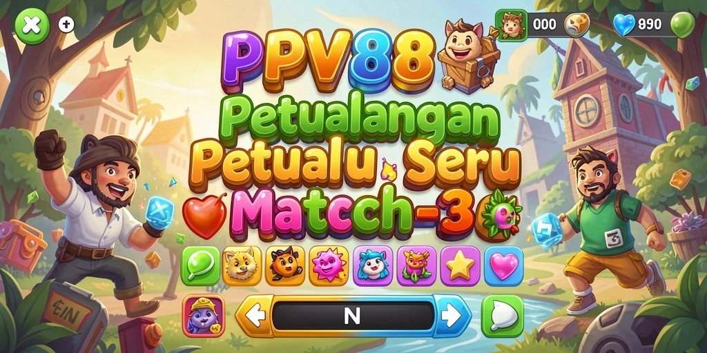 Tangkapan layar gameplay PPV88 dengan objek warna-warni dalam tantangan Match-3.