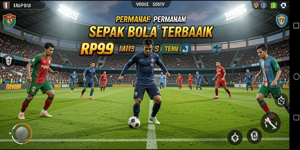 Tampilan gameplay RP99 yang penuh aksi, menampilkan pertandingan sepak bola yang mendebarkan.