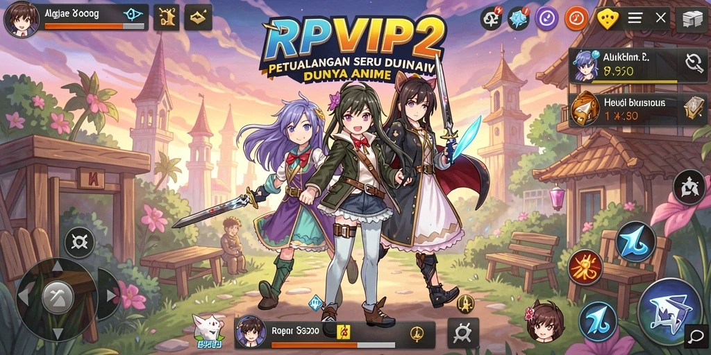 Gameplay RPVIP2 yang penuh warna dan karakter Anime menarik.