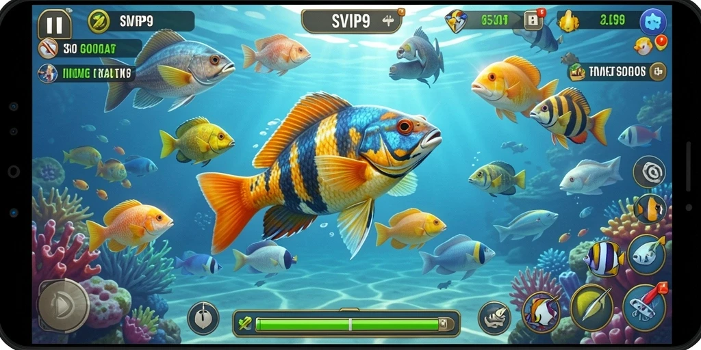Screenshot gameplay SVIP9 menampilkan perburuan ikan yang seru dan menantang.