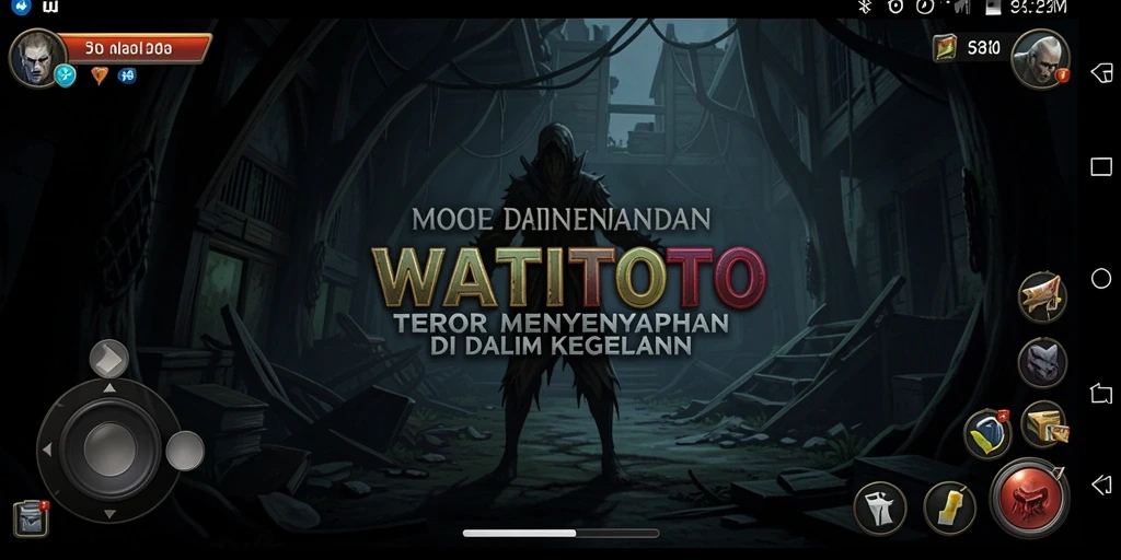 Screenshot gameplay WATITOTO menunjukkan suasana menegangkan saat menjelajahi kegelapan.