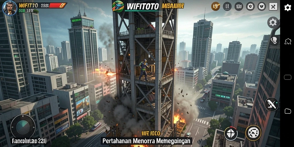 Gameplay WIFITOTO menunjukkan pertahanan menara yang penuh strategi dan aksi seru.
