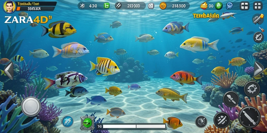 Tangkapan layar gameplay ZARA4D dengan aksi menembak ikan.